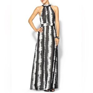 Ark & Co. High-Neck Halter Evening Gown Black/White Abstract – Size M